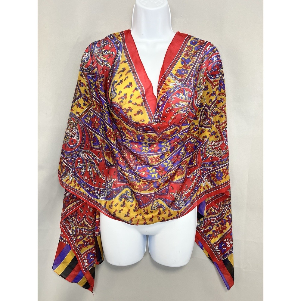 Vintage Women's Rectangular Scarf Multicolor 100%‎ Silk